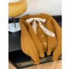 Chaqueta Suéter de Encaje con Cordones y Lazo, Cuello Redondo para Mujer en Otoño e Invierno, Holgado, Corazón, Botón Dorado, Cárdigan de Punto