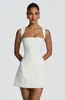 Vestido Branco de Alcinha para Mulheres, Verão Slim Fit Cintura Alta Linha A Curto, Elegante Cor Sólida Ombro a Ombro