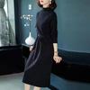 Vestido de Manga Larga para Mujer 2025 Otoño e Invierno Nuevo Estilo Coreano Holgado de Longitud Media Por Encima de la Rodilla Cintura Falda Base Interior