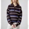 Suéter Retro de Punto Transfronterizo Otoño e Invierno Estilo Europeo y Americano de Amazon Rayas en Contraste Puntadas en Solapa Suéter Holgado para Mujer