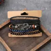 Moda Europea y Americana Elegante Pulsera de Cuero Genuino de 4 Piezas Punk Cuero de Vaca Tejida a Mano Suministro Transfronterizo Accesorios de Ancla