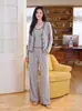 (Bunai VIP) Conjunto de pijama de três peças com design original para outono e inverno, com mangas compridas e calças compridas, moderno para mulheres, pode ser usado fora de casa