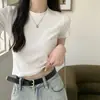 [Almacén Relámpago] Negro/Blanco Hombro Normal Manga Corta Verano Nuevo Corte Ajustado Adelgazante Chica Atrevida Corto Versátil Elegante Casual