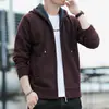 Suéter de punto con capucha de marca de moda para otoño e invierno para hombre, forrado de felpa y engrosado, cárdigan juvenil, chaqueta para primavera y otoño para hombre