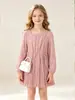 En Stock Vestido de Gasa con Lunares para Niñas de Primavera y Otoño con Cintura Elástica, Vestido de Corte A para Niños Mayores, Vestido Casual Elegante de Manga Larga