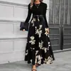 Site Independente de Comércio Exterior Transfronteiriço da Amazon Aliexpress Vestido Floral Color Block de Cintura Alta para Mulheres em Estilo Elegante