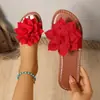 Sandálias Rasteirinhas Tridimensionais em Forma de Flor para Mulheres, Antiderrapantes, Couro Macio, para Uso Externo, Praia, Férias, Versáteis, Casuais, Slip-On