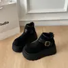 Botines Cortos para Mujer 2026 Otoño Hebilla Retro Suela Súper Gruesa Estilo Coreano Versátiles para Personas Bajas Botines