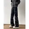 Calças Jeans Flare Lavadas com Efeito Rústico de Ondas d'Água Estilo Americano para Homens e Mulheres, Afinando Wide-Leg Moda Retrô Comprimento Total