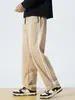Pantalones Casuales de Hombre de Talla Europea Transfronterizos, Tendencia Primavera-Verano, Holgados, Color Sólido, con Dos Rayas, Pantalones Deportivos de Pierna Ancha a la Moda
