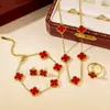 Set de Cuatro Piezas de Trébol de Cuatro Hojas de Doble Cara Más Vendido Transfronterizo: Collar, Aretes, Pulsera, Anillo, Conjunto de Joyería Versátil y Elegante de Cinco Hojas