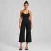 Conjunto de yoga transfronteiriço com linda regata esportiva nas costas, conjunto de calça cropped de perna larga de cintura alta de secagem rápida para corrida e fitness para mulheres