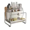Suporte para facas, prateleira de armazenamento de cozinha, organizador de facas multifuncional de aço inoxidável, porta-hashis doméstico, suporte para tábua de corte, suporte integrado para facas e hashis