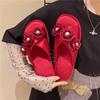Zapatillas Cruzadas de Satén Elegantes con Perlas y Camelia de Estilo Pequeño y Fragante, Calzado de Casa, Sandalias Planas Antideslizantes para Mujer