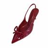 Laço Salto Alto Vermelho Sapatos de Casamento Femininos Estileto Bico Fino Sexy Irmã Real Encontro Sandálias de Bico Sapatos Femininos Bonitos
