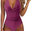 Nuevo traje de baño de una pieza bikini de comercio exterior transfronterizo europeo y americano para mujer, sin espalda, sexy, con tiras cruzadas, bloques de color, trajes de baño para mujer de Amazon