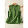 Chaleco sin mangas de algodón y lino para mujer, prenda exterior de verano de nuevo estilo con cuello, camisa básica