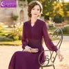 Vestido Roxo Bordado com Renda Feimengyi para Mulheres, Manga Longa, Estilo Francês de Primavera, Elegante e Deslumbrante, Acinturado, Vestido Emagrecedor