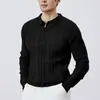 Otoño e Invierno Hombres Texturizado Casual Versátil Tejidos Parte Superior Masculina Cremallera Parcial Solapa Manga Larga Suéter Sencillo Hombres