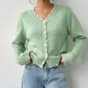Suéter Novo Outono e Inverno Europeu e Americano Roupas Femininas Amazon Cardigan Tricotado Casual com Borda Ondulada Jaqueta de Manga Longa Top para Mulheres