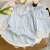 2025 Novo Pijama de Renda para Mulheres Verão Seda Gelo Doce de Alta Qualidade Calças de Manga Média Roupas de Casa Podem Ser Usadas Fora