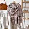 Bufanda a cuadros de cachemira sintética estilo coreano, diseño a cuadros retro con flecos, chal cálido y moderno de invierno, accesorio versátil para parejas