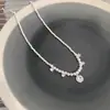 Collar de perlas de plata rotas redondas con diamantes brillantes, colgante geométrico de circonita para mujer, diseño de nicho, personalidad explosiva súper brillante de primavera y verano.