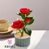 Camelia de Tres Cabezas Pequeño Bonsái Flor Artificial Decoración Sala de Estar Estudio Planta Verde Falsa Decoración Escritorio de Oficina Venta al por Mayor