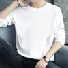 Envío RápidoCamiseta Pesada de Manga Larga de 220g para Hombres y Mujeres, Camisa Básica Lisa para Primavera y Otoño, Blanca Holgada Cuello Redondo