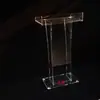 Podio transparente en stock, atril de cristal, soporte acrílico para anfitrión, podio para presentador, mostrador de servicio y mostrador de atención al cliente