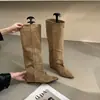 Botas Altas de Gamuza con Punta y Tacón Oculto Estilo Coreano First Encounter Season Otoño/Invierno 2026 Nuevas Versátiles Ajustadas por Encima de la Rodilla Moda
