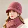 Sombrero de invierno para mujeres de mediana edad y ancianas, sombrero tejido de lana con ala ancha, cálido de piel de conejo, con forro de terciopelo y grueso para señoras mayores.