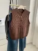 Chaleco de Punto Retro Estilo Coreano con Botones de Cuerno Cárdigan para Mujer Otoño Invierno 2026 Capas Cuello Redondo Tejido de Cable Borde Enrollado Chaleco Chaqueta