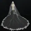 Velo de novia largo estilo europeo y americano con encaje bordado tridimensional blanco, velo de novia estilo catedral con cola