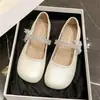 Sapatos Mary Jane com Laço de Strass em Estilo Francês para Mulheres 2025 Outono Novos Sapatos de Vestir Delicados com Tira Única Sapatos Femininos da Moda