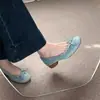 Zapatos de Tacón Grueso para Combinar con Faldas, Elegantes Zapatos de Mujer, Nuevos Zapatos de Salón Azules Estilo Francés con Lazo para Primavera/Verano 2026