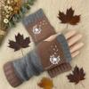 Guantes de Punto Cálidos y de Moda para Mujer de Otoño e Invierno, Guantes Cálidos para Exteriores de Medio Dedo con Hilo Acrílico y Diseño de Bloques de Color, Transfronterizo