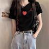 Estilo Nuevo Verano 2026 Top Corto Ajustado de Cuello Redondo con Estampado de Corazón, Camiseta Regular de Manga Corta para Mujer