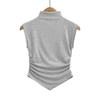 Camiseta de puro desejo com gola semi-alta e manga curta, top base fino e curto irregular com design de cintura franzida, estilo hot girl slim