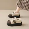 Sapatos de Couro com Solado Grosso para Mulheres 2026 Novos Mocassins Outono e Inverno Estilo Britânico Retrô Sapatos Femininos Sapatos de Algodão Quentes com Forro de Lã