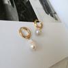 Pendientes de perlas naturales de agua dulce con diseño original de Dongdaemun, elegantes, simples, con personalidad, adelgazantes
