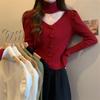 Puro deseo cuello en V adelgazante manga abullonada suéter interior top halter mujer primavera nuevo elegante rojo suéter moda