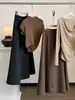 Falda vintage de ante para mujer, nuevo estilo de otoño, de cintura alta, adelgazante, con caída, línea A, longitud midi, elegante y voluminosa falda de paraguas