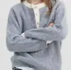 Suéter de Punto Pullover de Bloques de Color con Cuello Redondo Casual Transfronterizo, Falso Dos Piezas para Mujer, Nuevo Suéter de Cuello Semiabierto de Otoño e Invierno