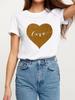 2023 Nota en forma de corazón Street Shrimp Crewneck Camiseta blanca estampada de manga corta para mujer Comercio exterior transfronterizo ebay Amazon
