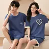Pijamas de Pareja Verano 2025 Nuevo Traje de Algodón de Manga Corta Dibujos Animados Lindos Tallas Grandes Ropa de Casa Delgada para Hombre y Mujer de Verano