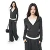 2026 Nova Moda Feminina Blusa com Capuz Patchwork Meio Zíper Conjunto Casual Calça Modeladora Estilosa Conjunto de Duas Peças para Mulheres