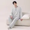 Algodón PuroPijama de Manga Larga para Hombre de Primavera y Otoño Ropa Casual Juvenil Ropa de Casa para Invierno Conjunto de Tallas Grandes