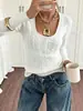 Sitio web independiente Wish: Ropa de mujer para primavera y otoño, estilo europeo y americano, suéter de punto trenzado de moda, corte ajustado, versátil, de manga larga, top de cuello cuadrado, en stock