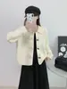Cardigan de Lã Dupla Face com Gola Reversível e Botões de Chifre - Novo Estilo Coreano Outono/Inverno 2025 - Casaco Suéter de Design Solto para Mulheres